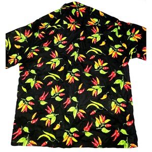 Patio Wear by Aprons N More Shirt Mens XL Black Red Hot Chili Pepper Button Down